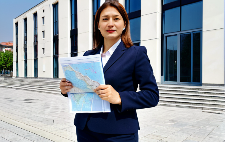 Property Law**

"A professional female lawyer in a modest business suit, standing in front of a modern courthouse in Pristina, holding a legal document. Background shows a cadastral map faintly overlaid. Fully clothed, appropriate attire, safe for work, perfect anatomy, correct proportions, natural pose, professional, high quality, detailed, clear."

**