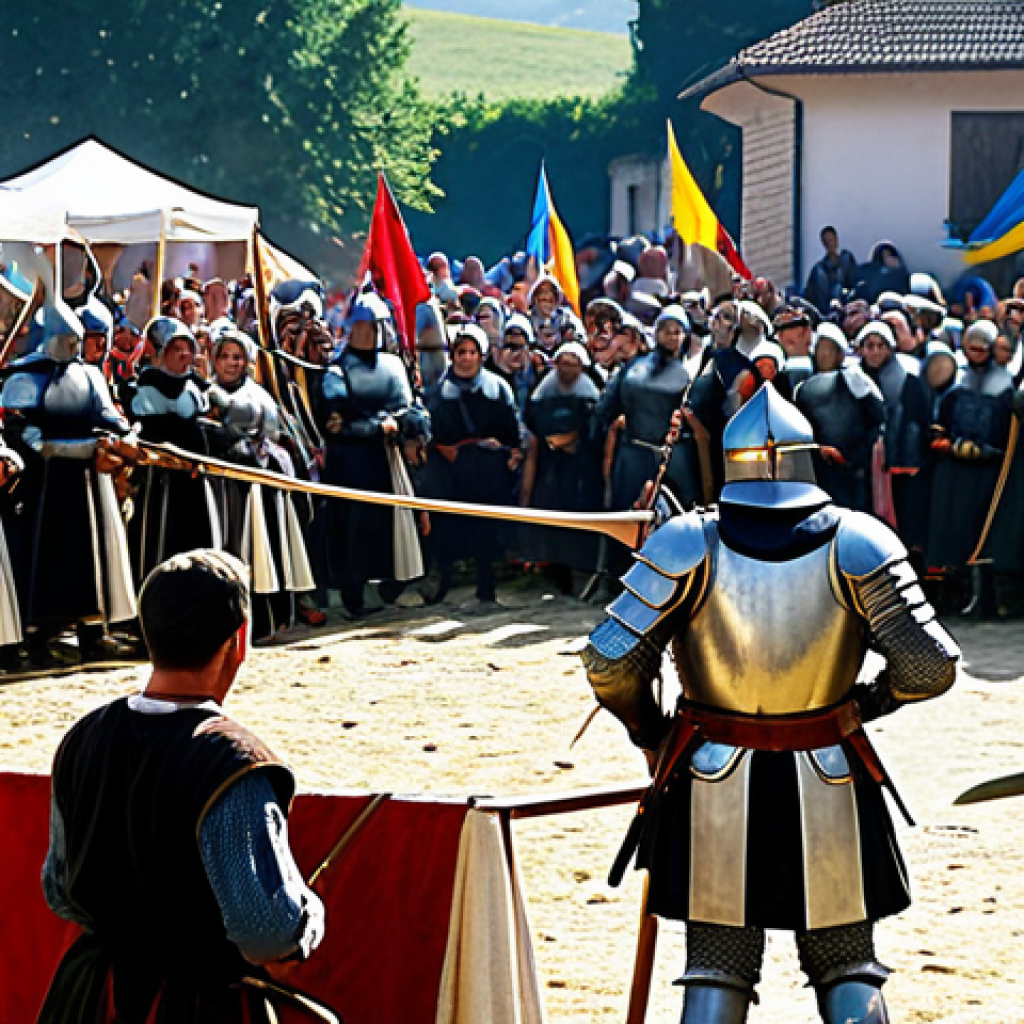 코소보에서 열리는 축제 - Medieval Festival Scene**

"A bustling medieval festival in Kosovo, showcasing knights in shining ar...