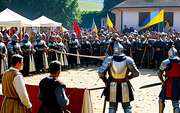 코소보에서 열리는 축제 - Medieval Festival Scene**

"A bustling medieval festival in Kosovo, showcasing knights in shining ar...