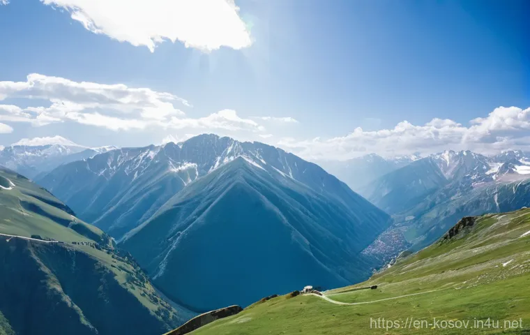 코소보에서 패러글라이딩 즐기기 - **"Aerial Grandeur over Kosovo's Rugged Peaks"**: A solo paraglider pilot, wearing a full, colorful ...