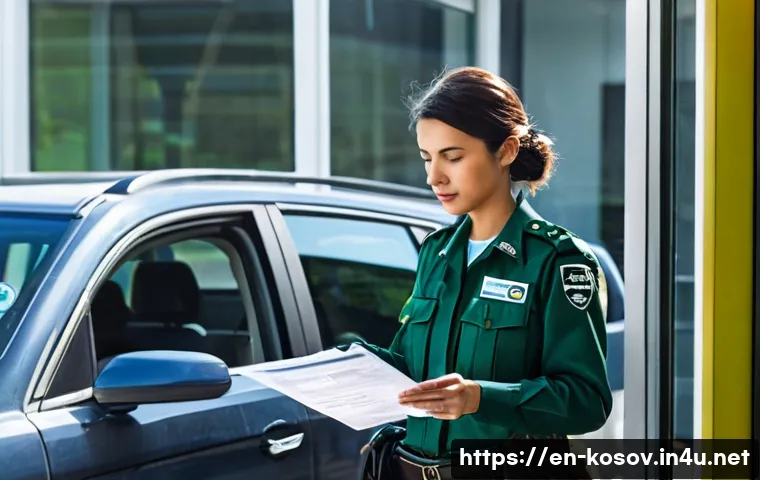 코소보와 몬테네그로 국경 통과 - **Prompt 1: Border Crossing Document Check**
    A bright, daylight scene at a bustling European bor...