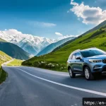 코소보에서 렌터카 이용법 - A scenic driving scene in Kosovo&rsquo;s Rugova Valley during daylight, featuring a narrow winding rural r...